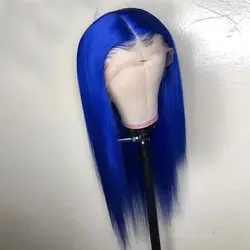 Синий, прямой 13x6 Синтетические волосы на кружеве парик бразильский Синтетические волосы на кружеве человеческих волос парики для волос с