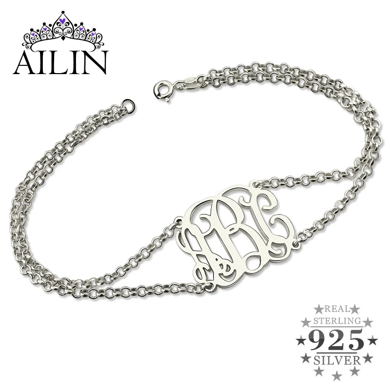 

AILIN Sterling Silver Monogram Bracelet with Double Chain Monogram Initial Bracelet for Women Best Gift for Friends