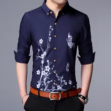 Новое поступление, весенние мужские повседневные обтягивающие рубашки с цветочным принтом, мужские классические повседневные топы с длинными рукавами, рубашки, одежда для мужчин, BJ68808 S-3XL