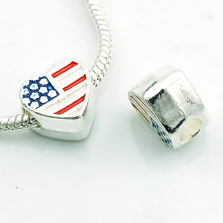 

JINGLANG Free Shipping Brand New Fashion Silver Plated Big Hole Flag Heart Alloy Beads DIY Bracelets Accessories Jewelry