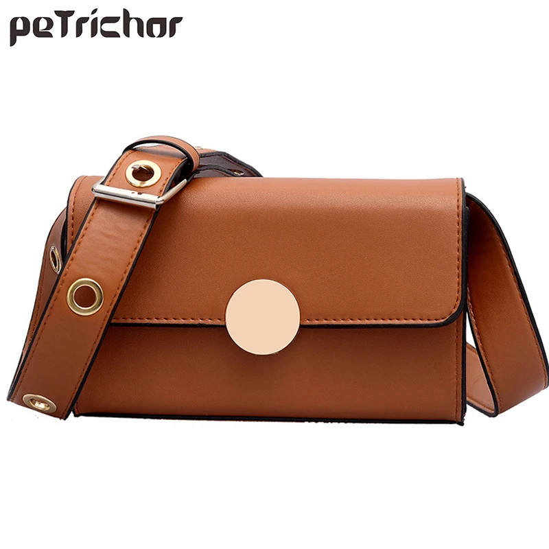 

Luxury Wide Strap Solid Shoulder Bag Female PU Leather Flap Crossbody Bags for Women Fashion Ladies Small Handbag Messenger Bags