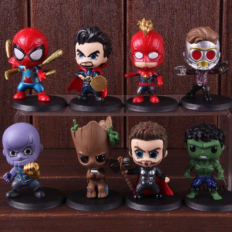 

Q Version Avengers Endgame Spiderman Doctor Strange Captain Marvel Thanos Thor Star Lord Tree Man PVC Figures Toys 8pcs/set