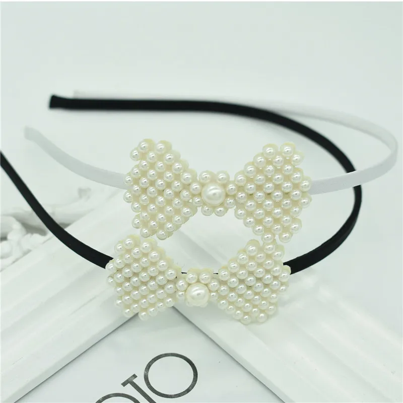 

New cute girl imitation pearl headband female popular hot sale bow personality hair accessories