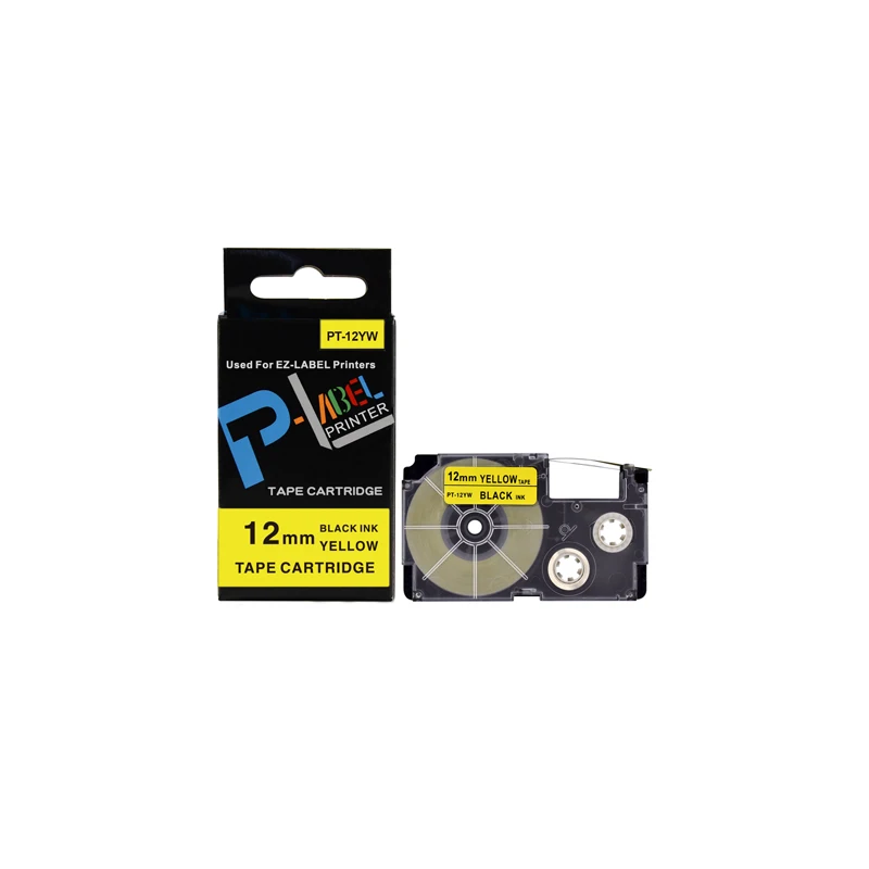 

1 PCS Label 12mm Compatible Black on Yellow 12mm XR-12YW Label Tape Cartridge for casio EZ label Printer KL-120 KL-430 KL-60