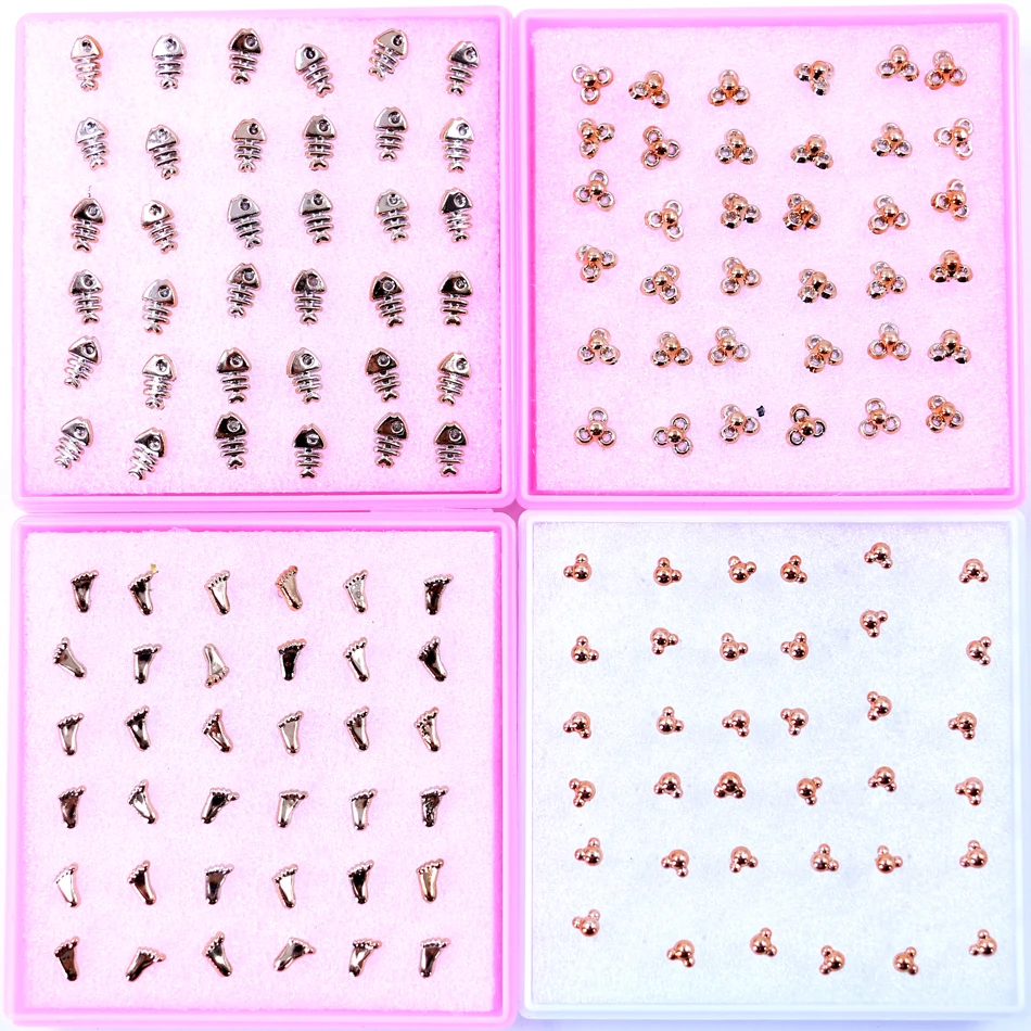 

Factory 18pairs Simple Mini Design Cheap Plastic Anti Allergy Disinfection stick Stud Earring Fish Foot Flower