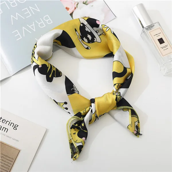 FJ161 yellow Новинка, женский шарф на весну и лето, шелковый шарф маленького размера, квадратный шейный платок для офиса, женские шарфы, весенние шали, 50*50 см - Цвет: FJ161 yellow