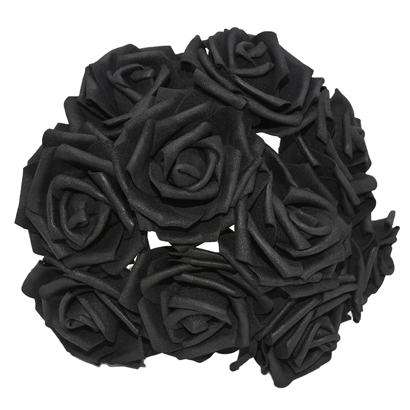 5-25 голов 8 см искусственная Цветочная подделка поролоновые розы цветы невесты букет Свадебная вечеринка домашний декор DIY ВЕНОК принадлежности для скрапбукинга - Цвет: F20 black