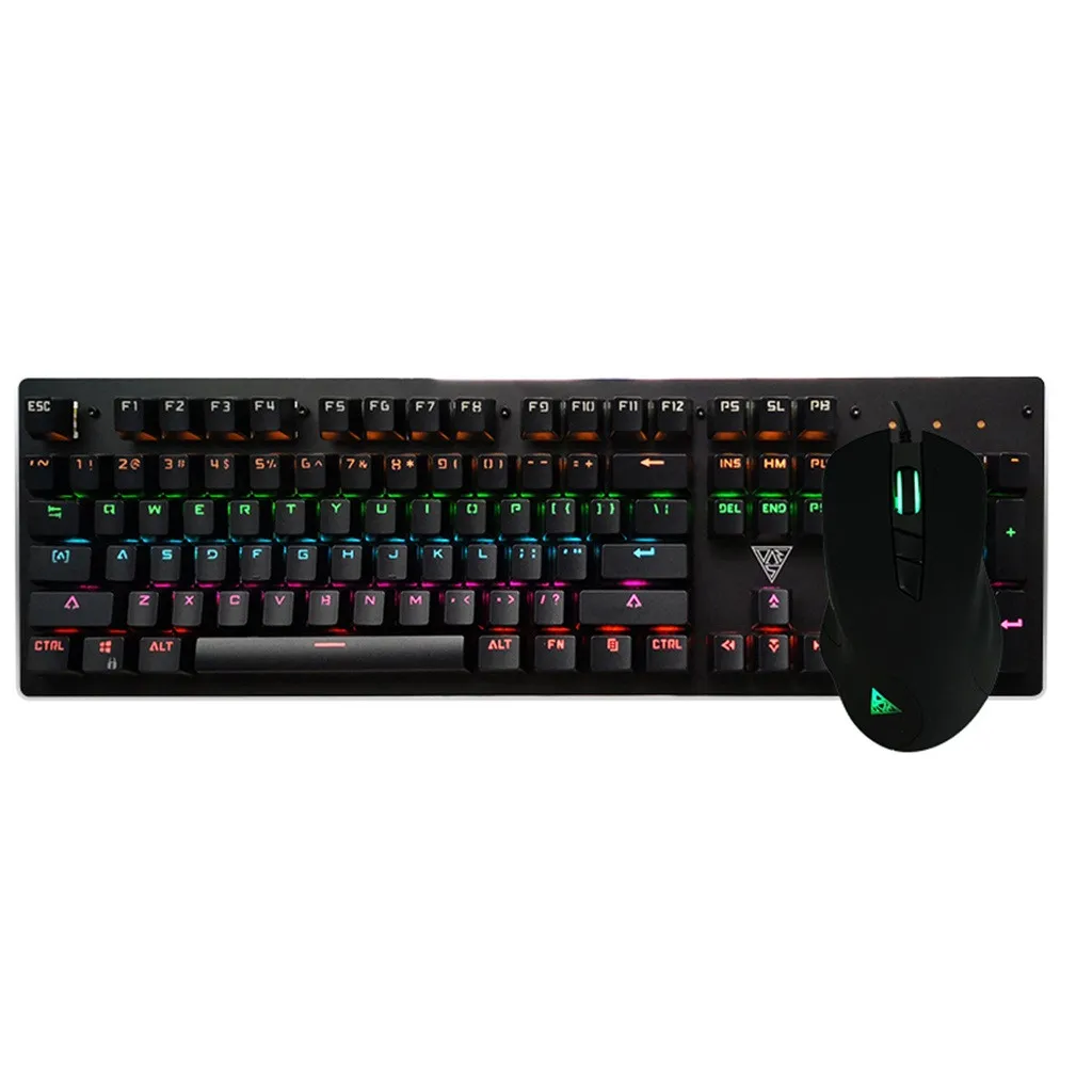 

VOBERRY Backlight LED Rainbow USB 104 Keys Backlight Games Mechanical Wired Keyboard With 7 Keys 5000DPI Mouse Mice Combo Black