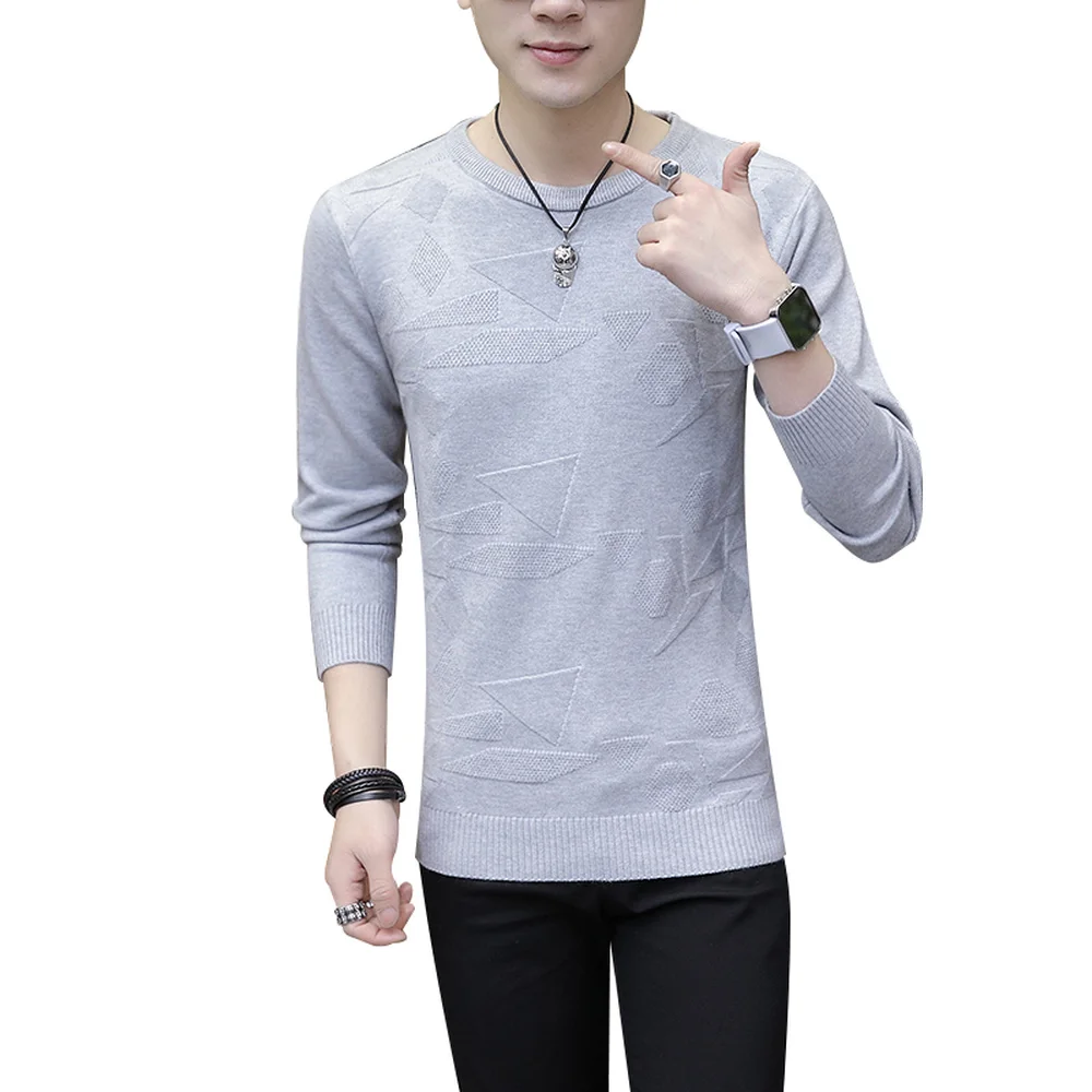 

Autumn Winter Sweaters Men O Neck Slim Long Sleeve Knitting Pullover Knitwear Casual Solid Color Geometric patterns Tops