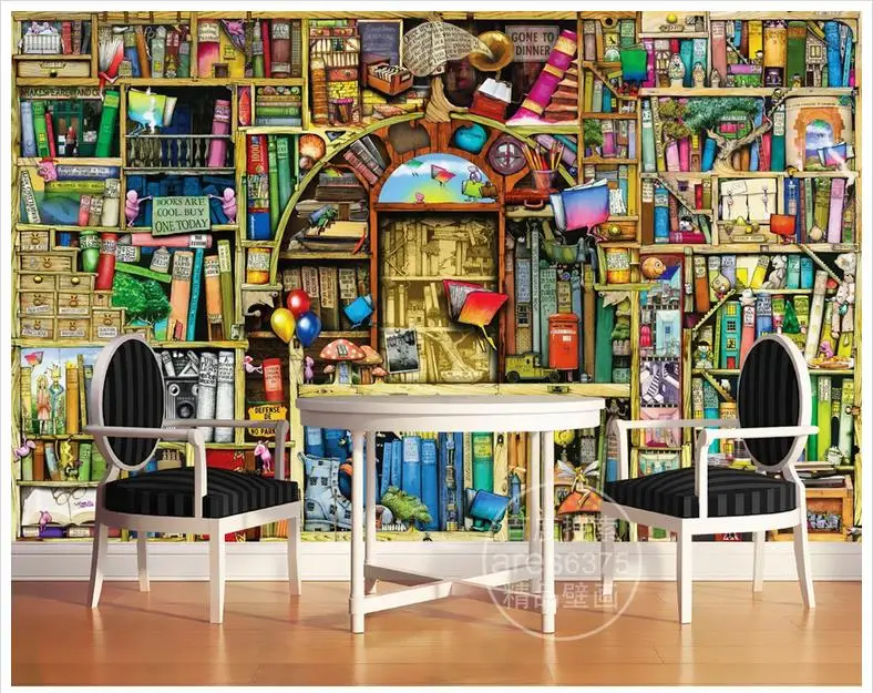 

Custom photo wallpaper 3d murals wallpaper for walls 3 d Cartoon hand-painted bookcase bookshelf children room background wall