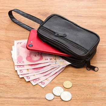 

Fashion Men Leather Purse Wallet Pouch Card Money Holder Coin Purse Classic Black Mini Zipper Small Change Bag 2019 New