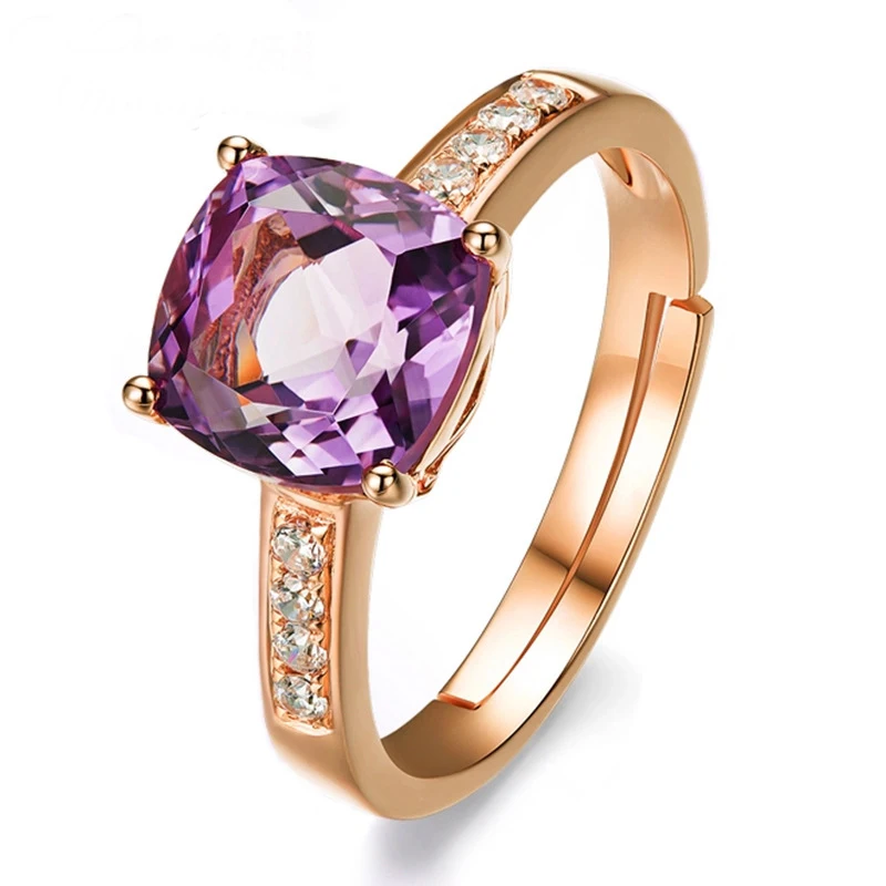 

Fashion Red Purple crystal Ring Design Opening Adjusted Engagement Wedding Ring for Women Rose Gold Jewelry Girlfriend Gift