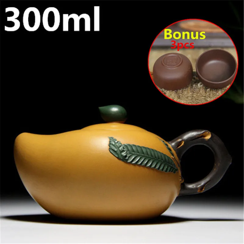 

Teapot Chinese Tea Pot Ceramic 300ml Handmade Purple Clay Tea Set Kettle Yixing Zisha Tea Set Kung Fu Teapots Set Bonus 3 Cups