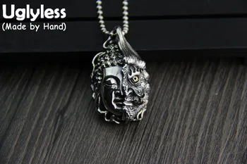 

Uglyless Real 925 Sterling Silver Half Buddha Half Devil Buddhism Pendant Necklaces without Chains Thai Silver Handmade Necklace