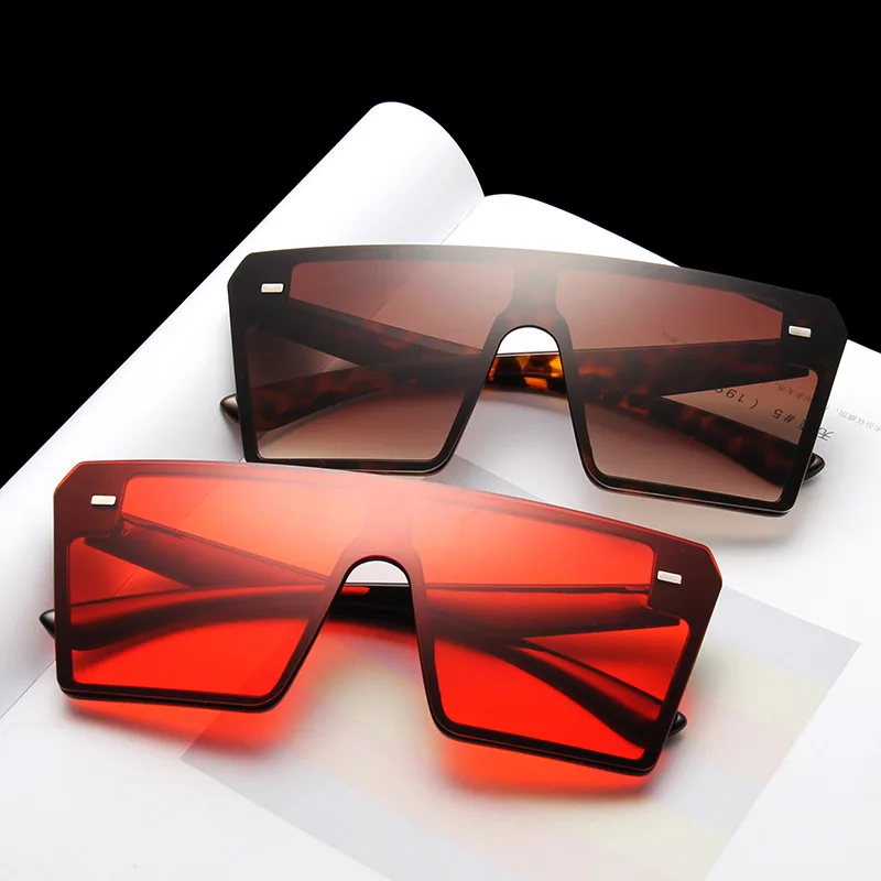 DJXFZLO Oversized Square Sunglasses Women Luxury Brand Fashion Flat Top Red Black Clear Lens One Piece Men Shade Mirror