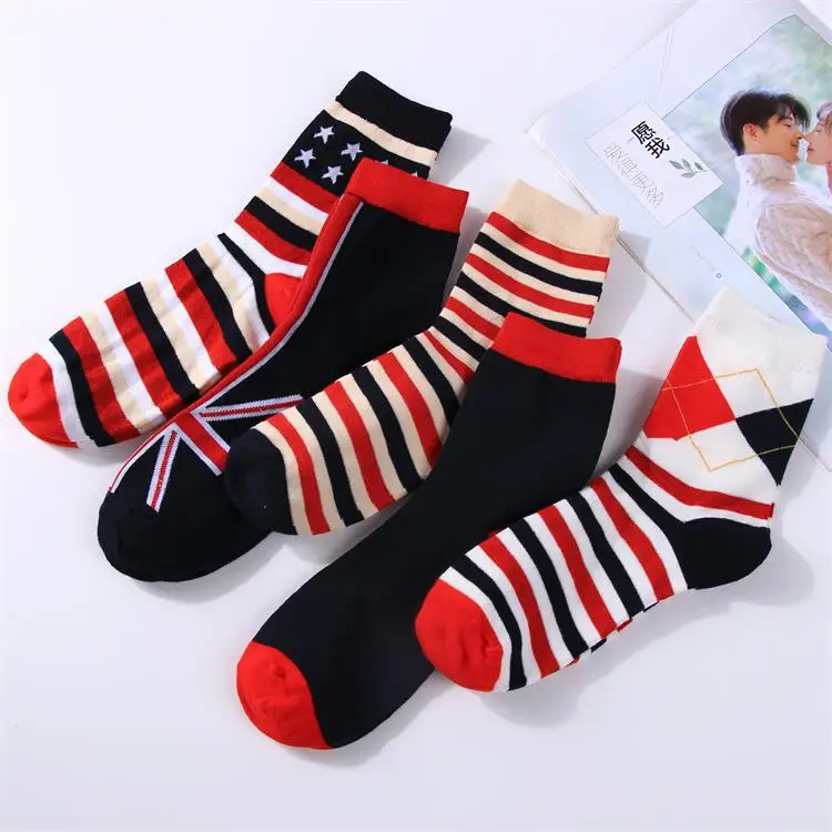 

Men's Socks Cotton Casual Striped Flags England Printing Fashion 200 Needle Tube Socks Double High Autumn And Winter