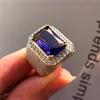 Fashion Big Male Purple Geometric Ring Crystal White Zircon Stone Engagement Jewelry Yellow Gold Large Wedding Rings For Men