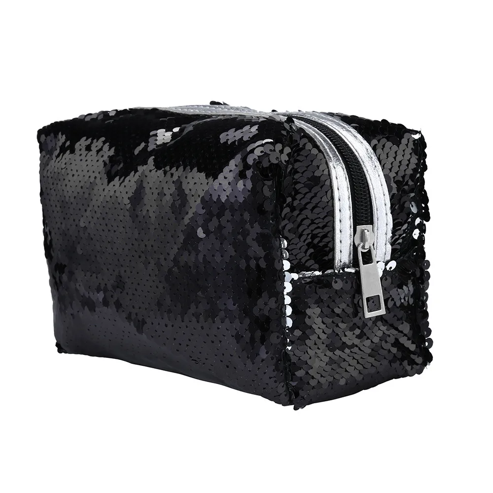 Новая модная однотонная сумка с блестками, Женская сумочка, несессер de viagem e higiene pessoal, косметичка для макияжа - Цвет: Черный