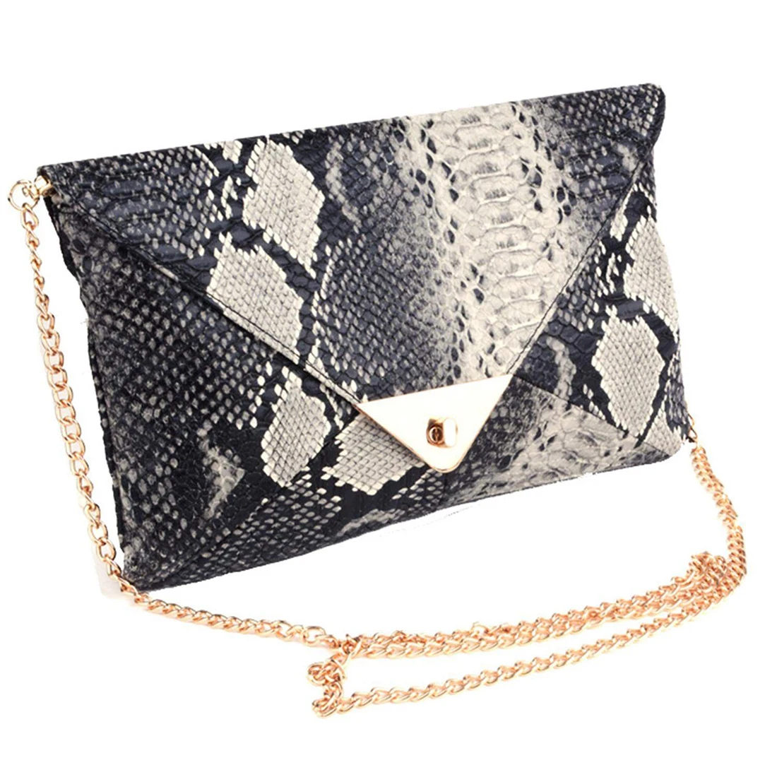 

5pcs( ABDB Women's Snakeskin Print Accent Envelope Statement Clutch Bag