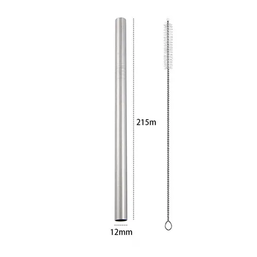 1 шт. Экстра Широкий 12 мм 304 нержавеющая сталь ментальная соломенная полировка готовая Питьевая многоразовая солома с щеткой для кружек - Цвет: Silver