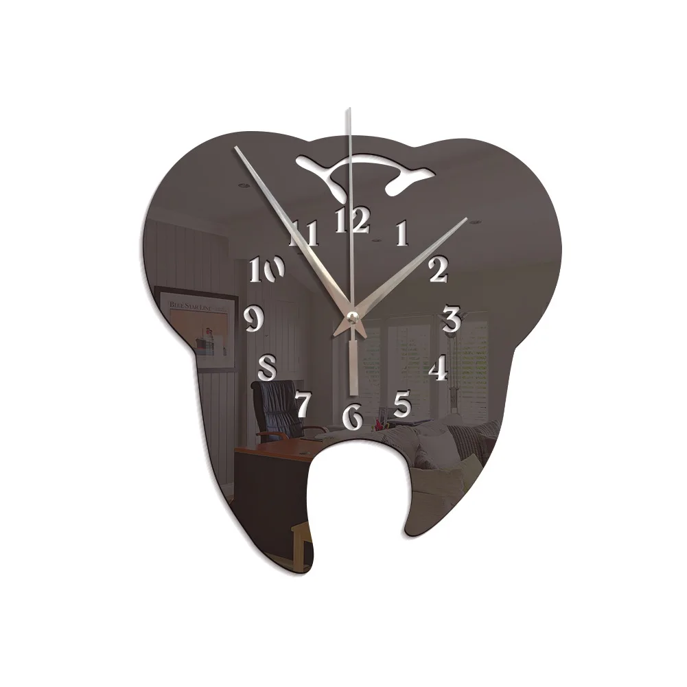 

Creative Tooth Self Adhesive Wall Clock Dental Ornament Wall Clock 3D Acrylic Creative Mirror Wall Sticker Oclock Home Decor Z16