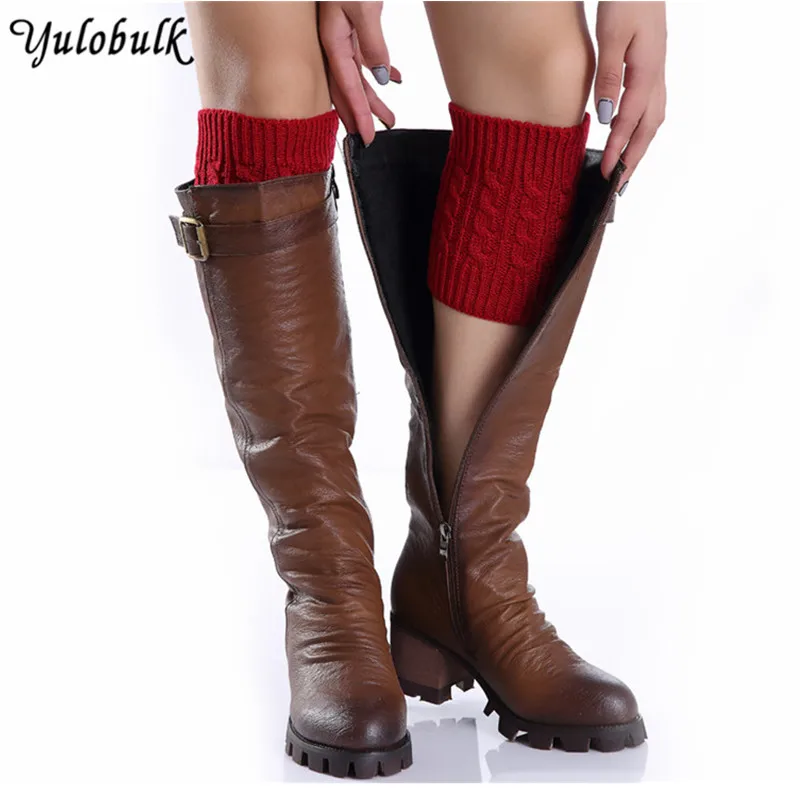 

Ladies Winter Knit Leg Warmers Solid Color Short Twisted Boot Cuffs Calentadores Piernas Women Boot Toppers Adult Boot Socks