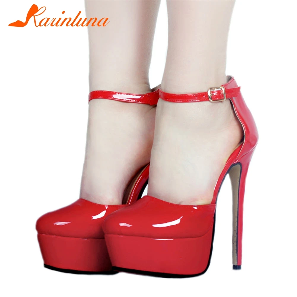 

Brand Design Sexy Big Size 47 Patent Party Wedding ankle-strap Women Shoes High Heels Platform Shoes Woman Pumps Women Sandals