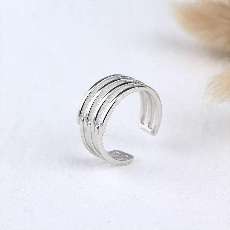 

Fengxiaoling 2019 New Fashion 925 Sterling Silver Multilayer Smooth Stripe Open Rings For Women Fashion Party Jewelry