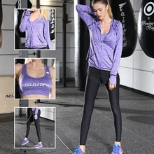 Спортивный костюм Для женщин Йога Комплект(куртка+ бюстгальтер+ брюки) эластичные дышащие сжатия Бег тренировки Фитнес комплекты Спортивная одежда