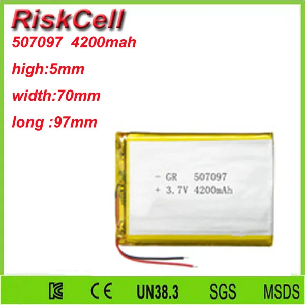 

Free shipping 3.7V 4200mah 507097 Lithium Polymer Li-Po Rechargeable Battery For Mp3 MP4 MP5 GPS PSP mobile Pocket PC e-books