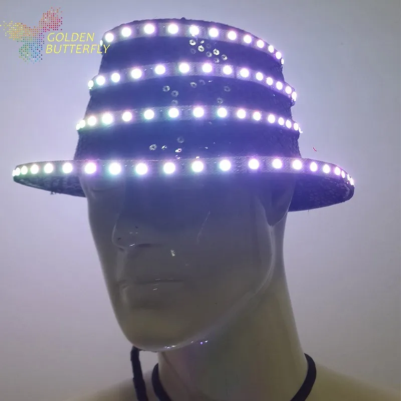 Led hat Новинка года Световой светящийся Для мужчин/унисекс Винтаж Воздуходувы джаз шляпа Трилби Дерби Кепки Стиль Шапки танец аксессуары