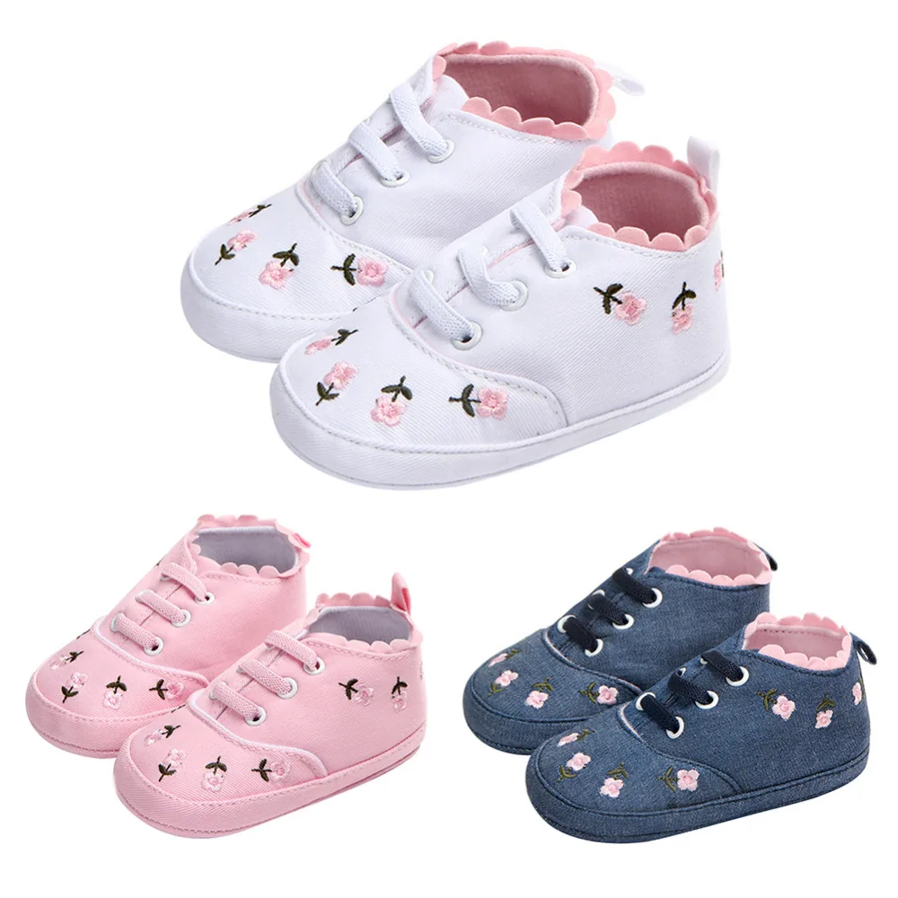 Baby Girl Shoes Lace Floral Embroidery Baby Shoes Prewalker Walking