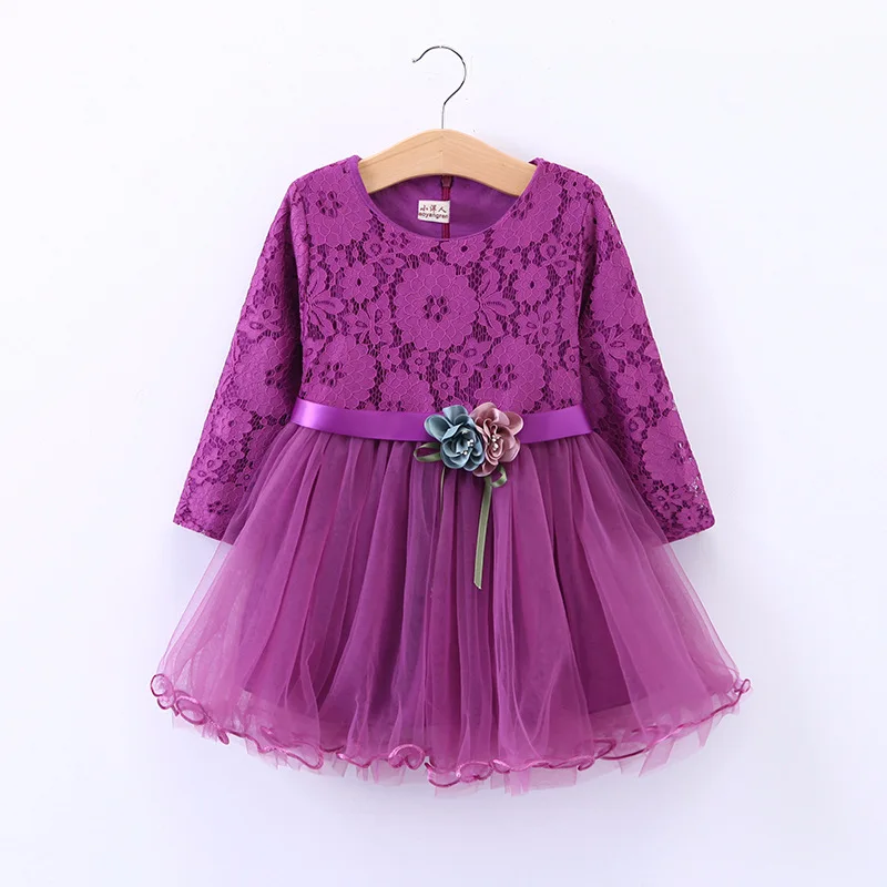 

Girls dress 2019 spring and autumn new children's clothing net yarn long-sleeved flower lace baby dress 1-4 years