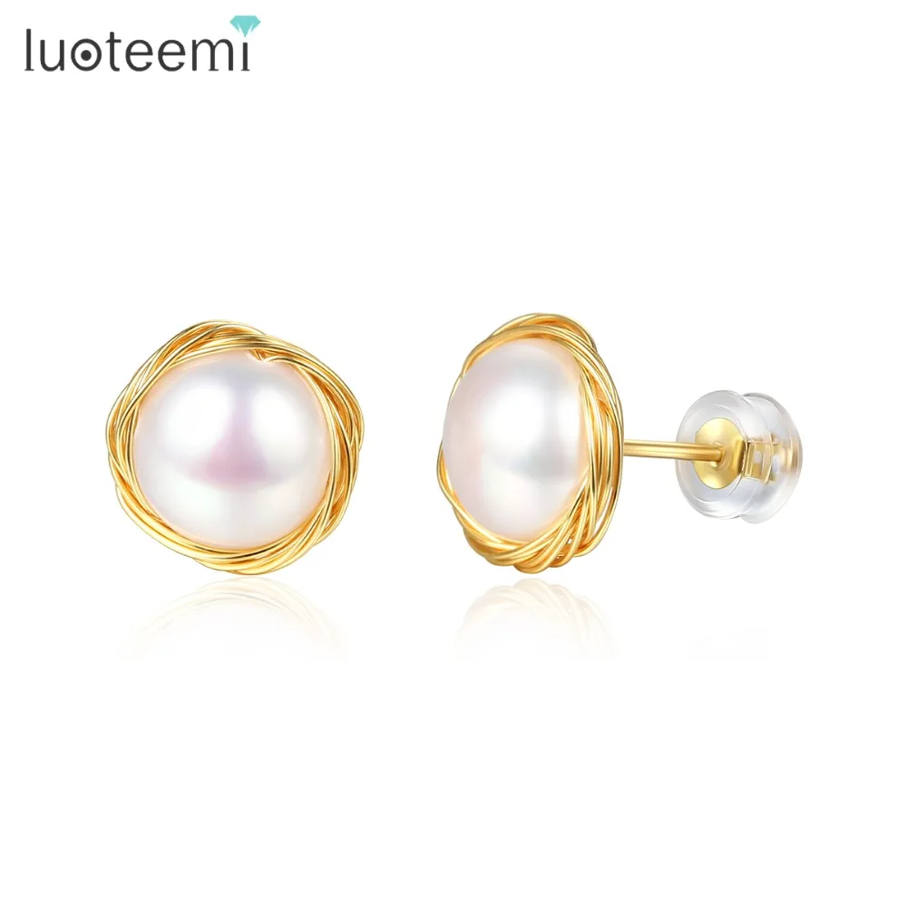 

LUOTEEMI New Design Ball Earrings for Women Wedding Party Artificial Luxury Gold Imitation Pearl Kolczyki Jewelry Christmas Gift