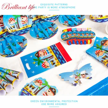 

53pcs/lot Disney Little Pirate Theme Boy Birthday Party Paper Tableware Baby Shower Cup Plate Straw Blowout Banner Tablecover