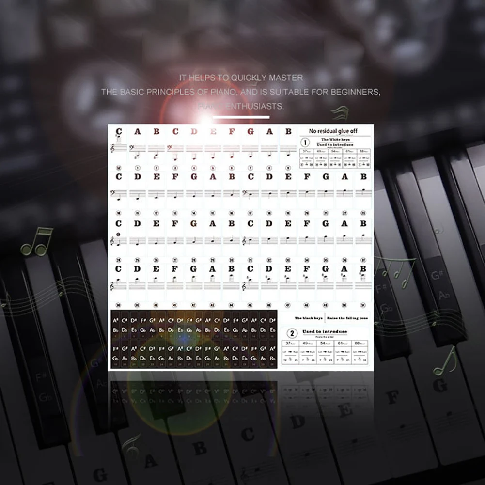 Фортепианная наклейка прозрачный пианино 54 61 88 клавиши, электронная клавиатура ключ наклейка пианино Stave Примечание наклейка для белого