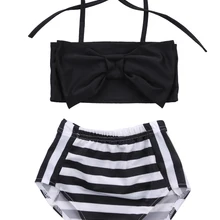 Купальный костюм для маленьких девочек с бантиком, г., комплект бикини для девочек, купальный костюм в полоску, купальный костюм, купальник