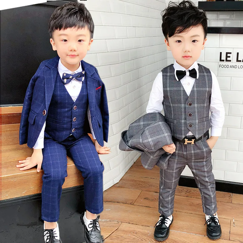 

2019 Spring three-piece suit waistcoat flower girl dress han edition children England boy's suit Fashion kids clothing ALI311