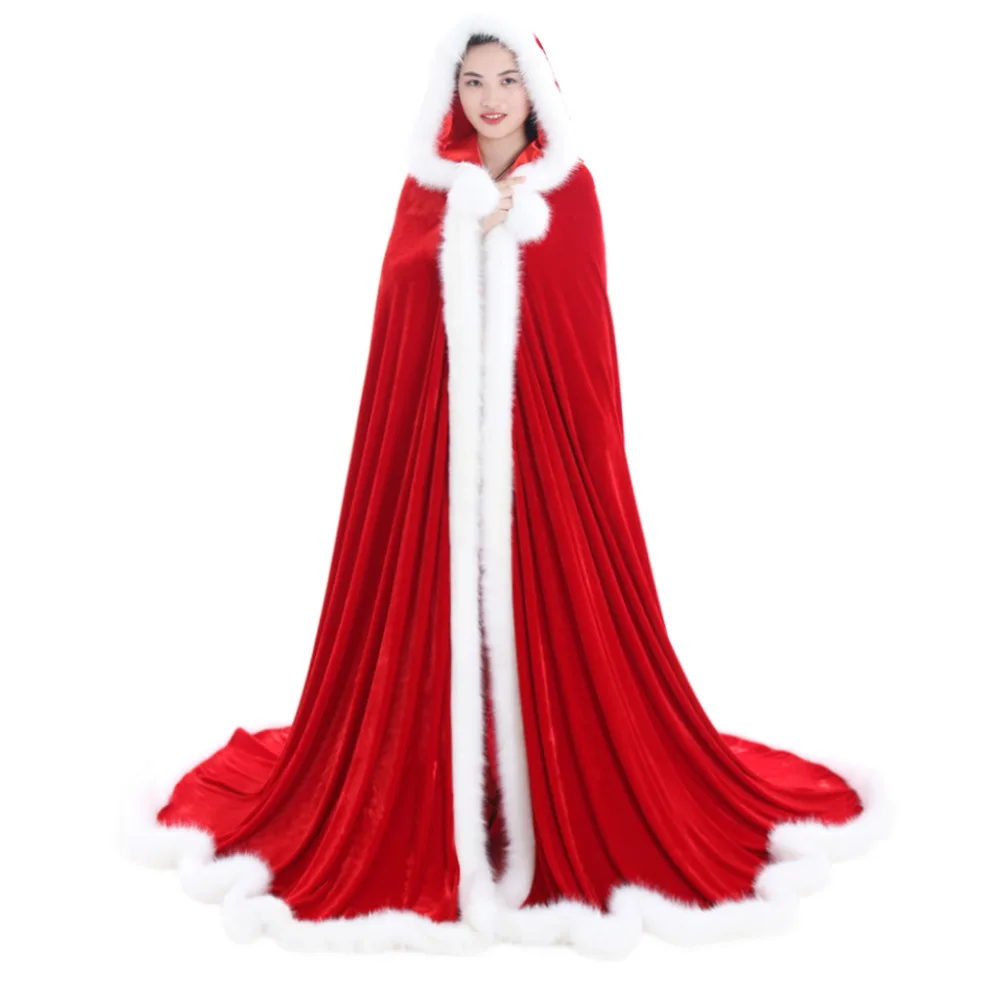 Adult Red Hooded Long Cloak Cape Winter Princess Snow White Maxi Cloak