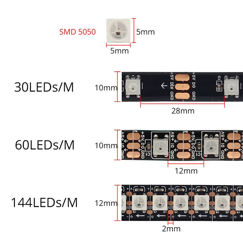 DC5V WS2812 30/60/144 светодиодный s/M Светодиодные ленты лента индивидуально Addressable RGB Smart Pixel полосы 1 м/4 м/5 м WS2812 IC светодиодный свет светодиод