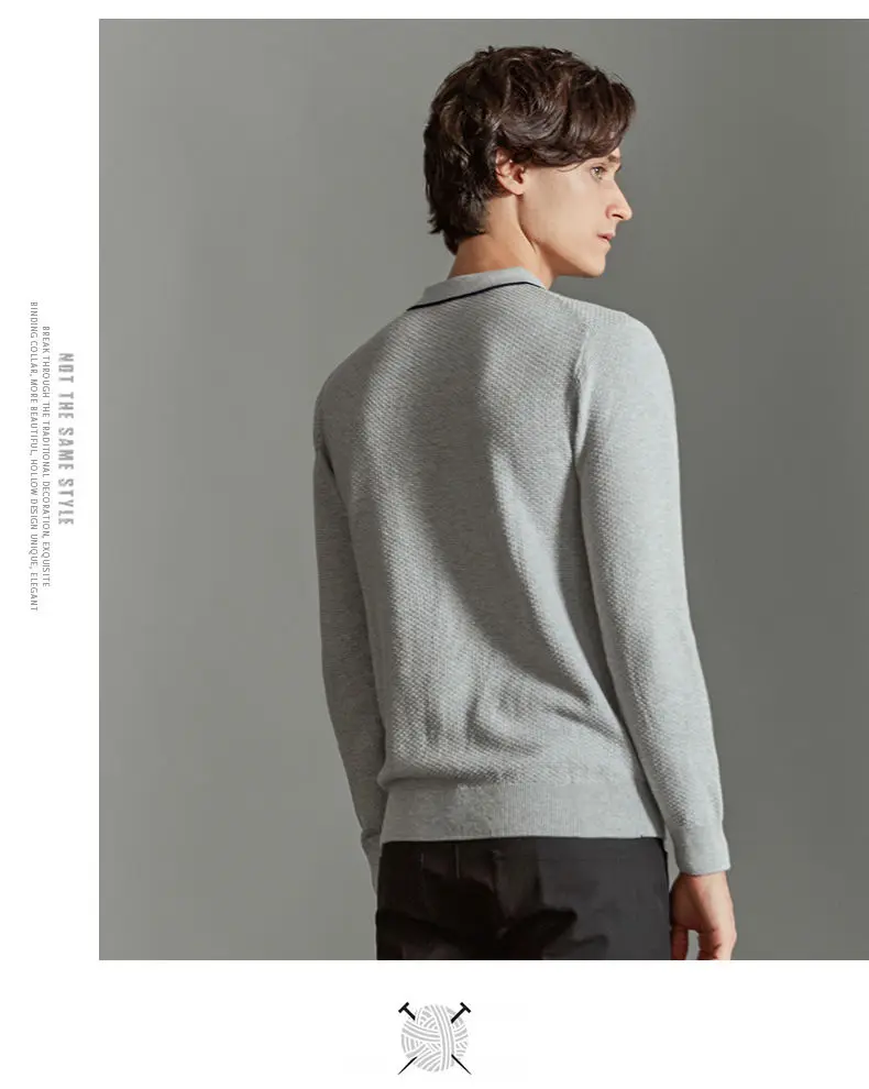 MuLs Brand Classic Tipped Polo Mens Pullovers 2019 Spring New Long Sleeve Cotton Knit Stripe-Collar Polo Sweaters Size 3XL Black 06