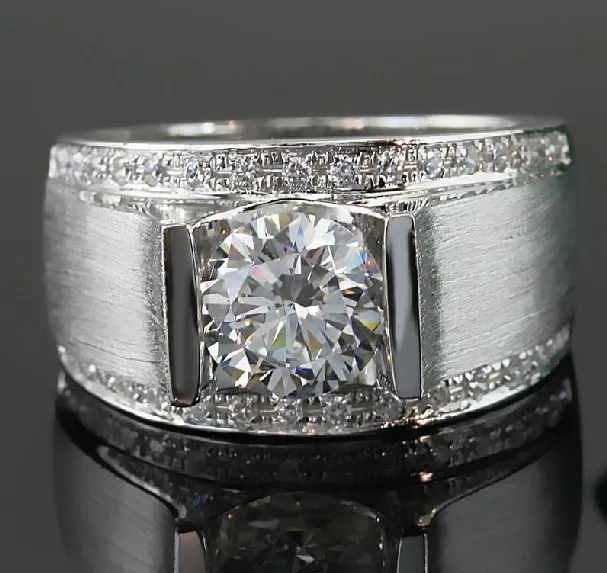 Роскошное мужское ювелирное изделие 1Ct круглое синтетическое кольцо с