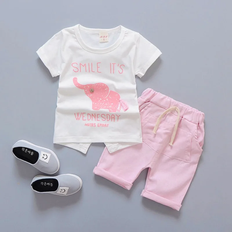 COOTELILI Cute Elephant Toddler Girls Boys Summer Clothing Kids Clothes Set Summer Baby Boy T-Shirt + Shorts Cotton Suits  (6)