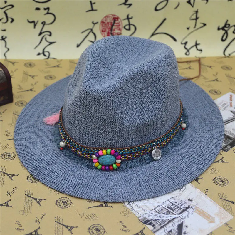 Летняя женская мужская открытая западная ковбойская шляпа для джентльмена шляпа с ручной работы папа шляпа с размером 57-59 см - Цвет: Серый