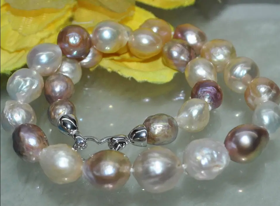 

Free Shipping 32inch shouth sea 13-14mm south sea multicolor baroque pearl necklace 14KGP