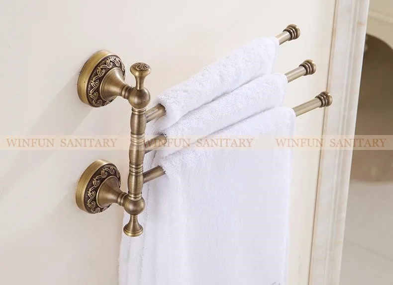 Европейский медный Золотой стеллаж для полотенец, туалетное полотенце, бар для ванной комнаты, антикварное вращающееся полотенце, антикварное полотенце, 3 бара, F91381