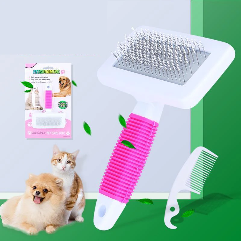 

@HE Pet Grooming Self Cleaning Steel Wire Comb for Removing Loose Hair Brush Wave Handle or smooth Dogs Beauty Tool