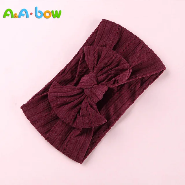 1pcs Cable Knit Nylon Bow Headwrap, One size fits all nylon headbands, wide nylon headbands, baby headbands, Knot bow headwear A2NSNSFB-9592-19