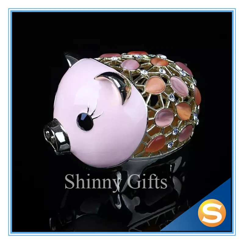 Pewter Pig Money Box for Coins & Cash Novelty Opal Studded Treasure