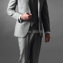 Модные Для мужчин Костюмы с боковыми светло-серый Жених Смокинги для женихов Нотч женихов Для мужчин свадебный костюм(куртка+ Брюки для девочек+ галстук+ жилет
